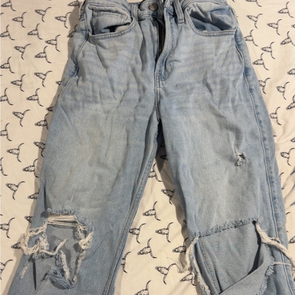 Hollister Light Blue Boyfriend Jeans Distressed Cuffed